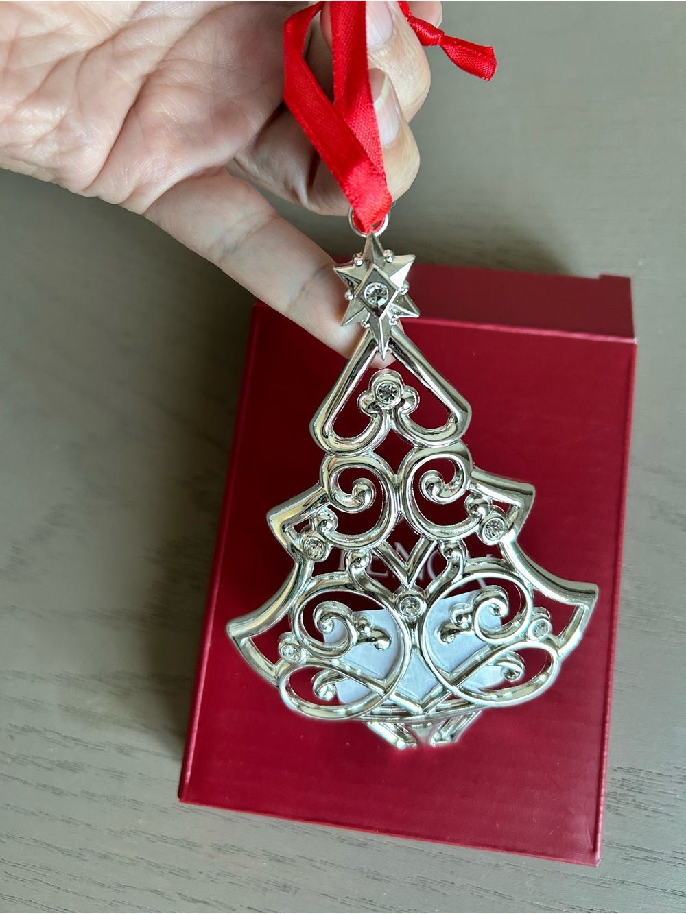 Lenox Sparkle And Scroll Clear Crystal CHRISTMAS TREE 4” Ornament Silverplate - Picture 3 of 5